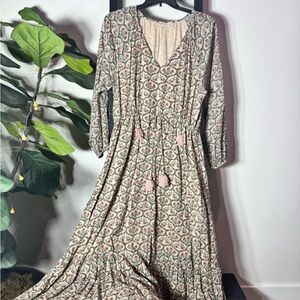 Roller Rabbit Pink and Cream Long Sleeve Dress